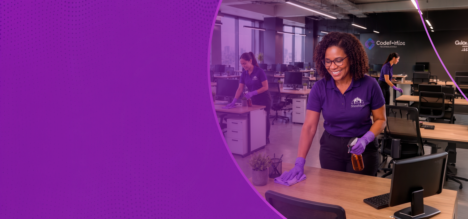 Shine Maid team cleaning a modern Jacksonville office workspace