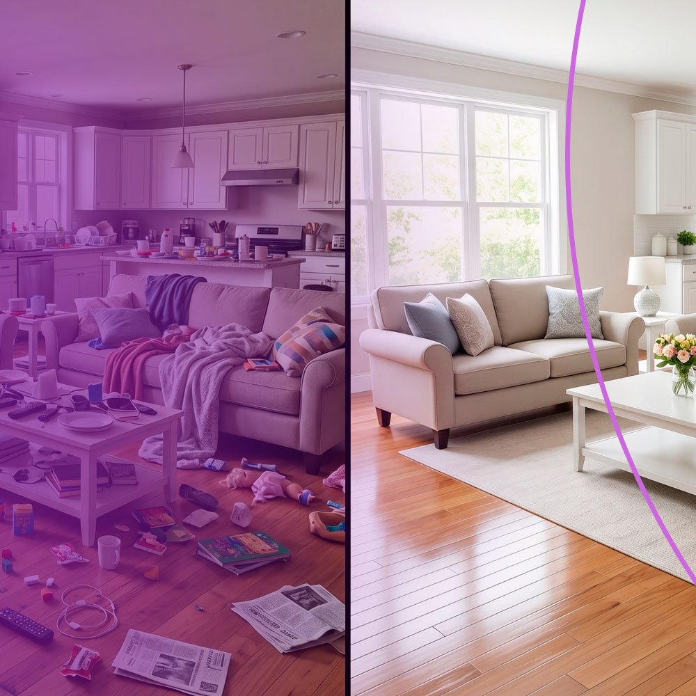 Before-and-after Shine Maid deep cleaning of a Jacksonville living room